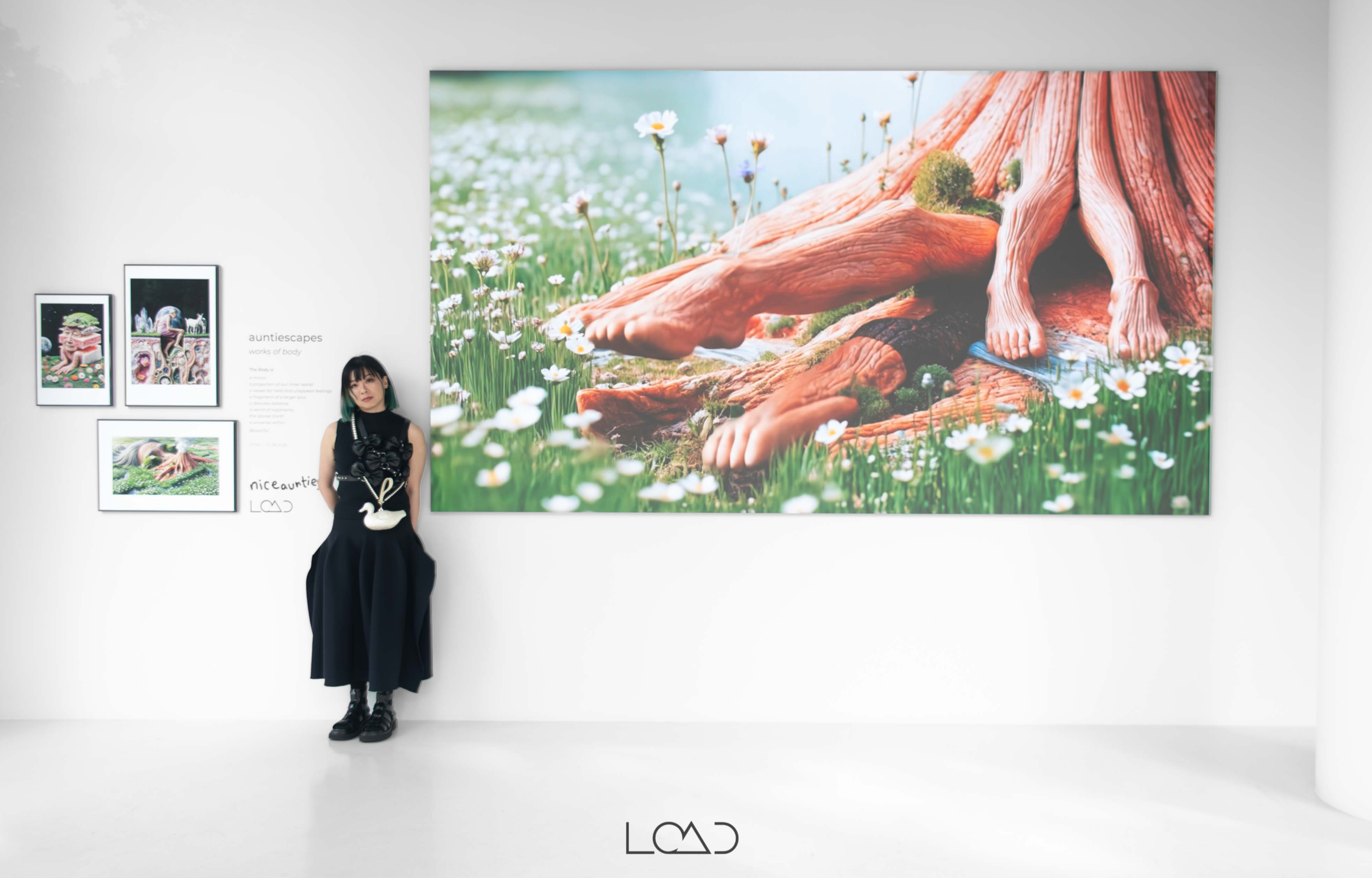 niceaunties at her solo exhibition auntiescapes in Barcelona, Load Gallery, 5 May 2026