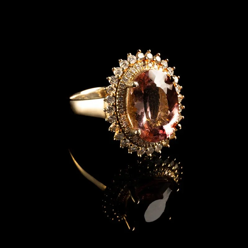 CUSTOM PINK TOURMALINE + DIAMOND 18K GOLD RING
