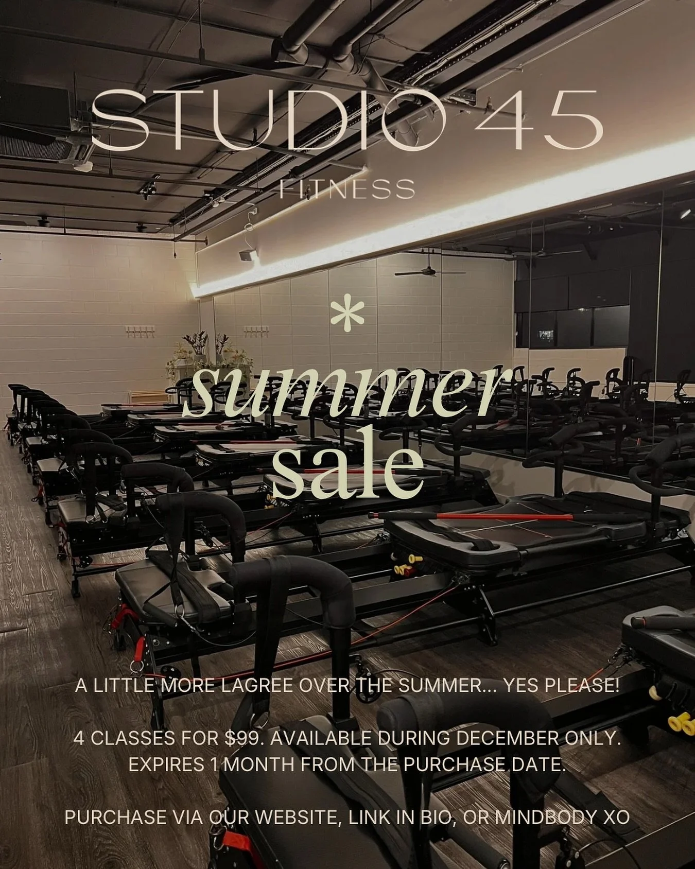 We are feeling festive and want to give you the opportunity to get a little more lagree in over the summer period. The one and only sale we do all year&hellip; 4 classes for $99!⁣
⁣
Available until the end of December for purchase. Expires 1 month fr