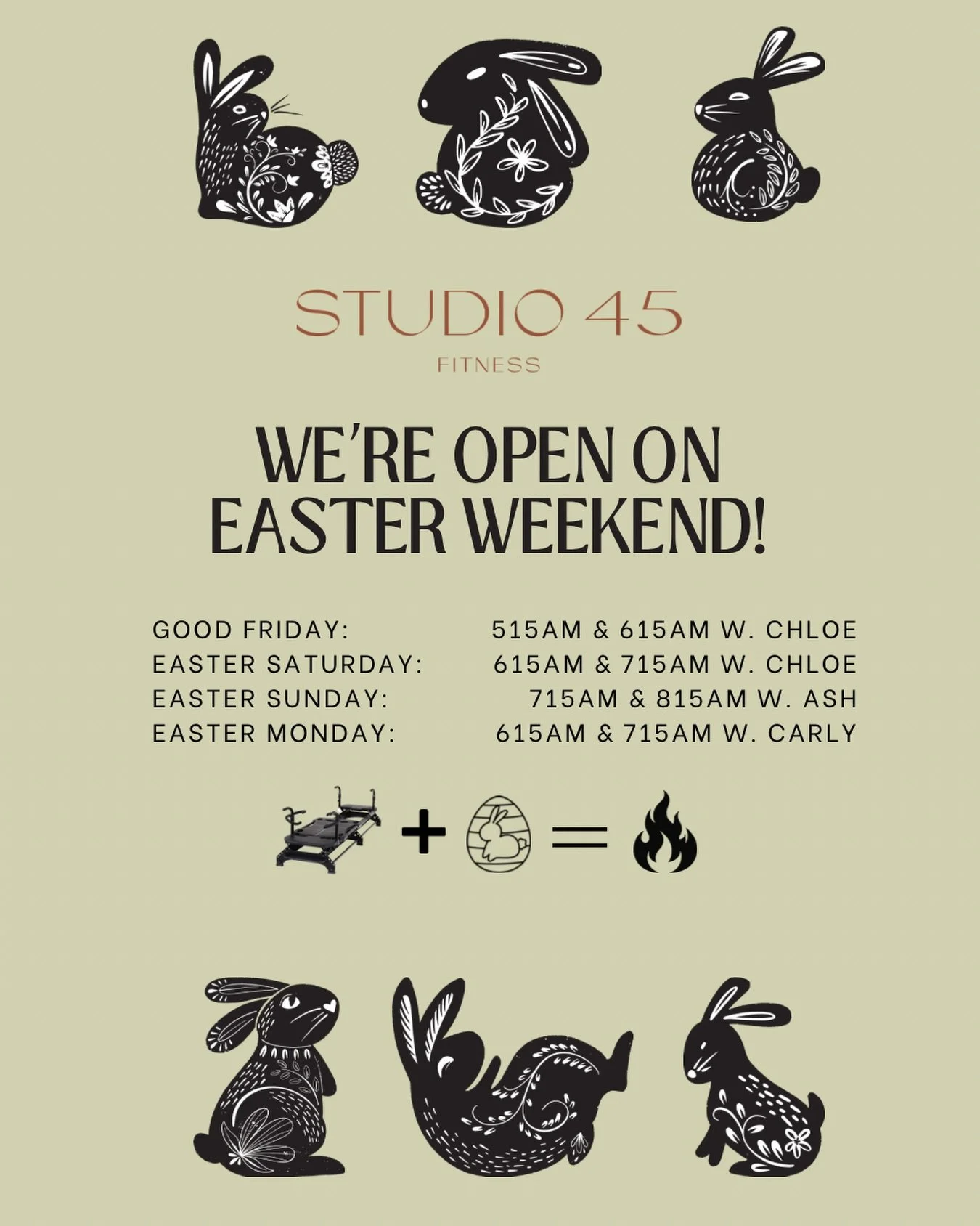 Here for all your Easter Lagree needs 🔥🐣⁣
⁣
⁣
⁣
⁣
⁣
⁣
⁣
⁣
⁣
⁣
#lagree #megaformer #easter #brisbanefitness #lagreefitness