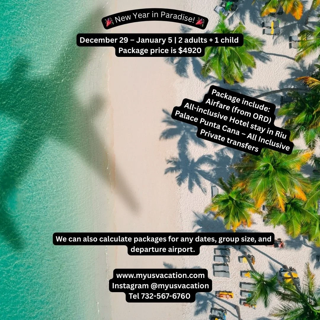 29 декабря &ndash; 5 января
🎉 New Year in Paradise! 🎉
Забудьте о зимней суете и встретьте Новый год на Карибах &ndash; под шум океанских волн, с золотым песком под ногами и в атмосфере бесконечного праздника для всей семьи.
Из Чикаго в Доминиканску