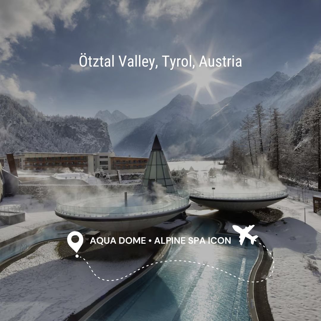 💎 AQUA DOME &bull; ALPINE SPA ICON 💎
Один из самых впечатляющих термальных курортов Европы, где архитектура, природа и wellness соединяются в идеальный баланс ❄️♨️
Aqua Dome расположен в долине Эцталь, в самом сердце Тирольских Альп. Это не просто 