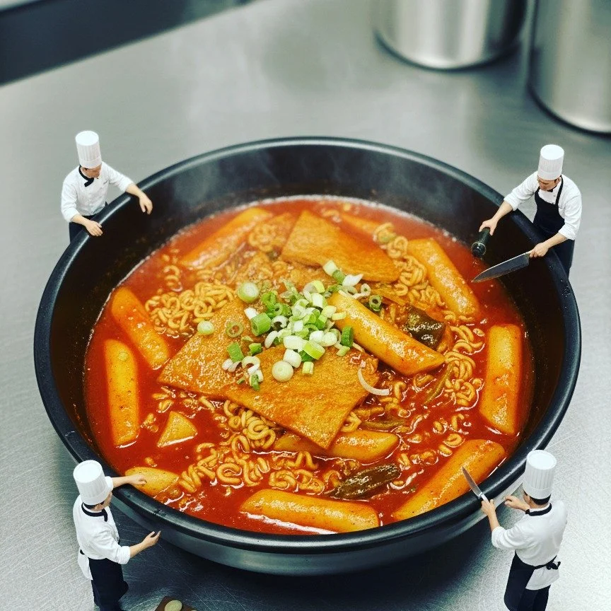 "Bringing the heat with my mini-sous chefs! 🔥 One&rsquo;s on sauce duty, one&rsquo;s on the ladder... it&rsquo;s a spicy situation in here! 🌶️#Tteokbokki #TinyChefs #CookingMagic #KoreanFood #FoodArt #ChefLife #SpicyRiceCakes #InstaFood #Imagi