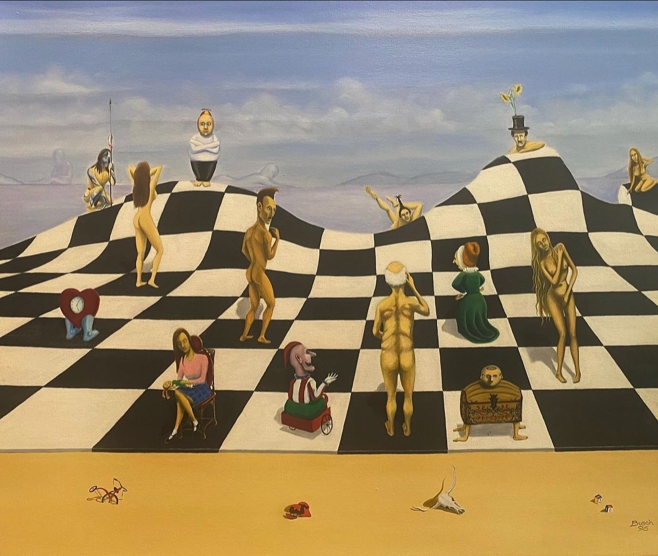 &ldquo;Check&rdquo; 1996
26&rdquo; x 34&rdquo; 
Oil on canvas 
Artist: Greg Busch