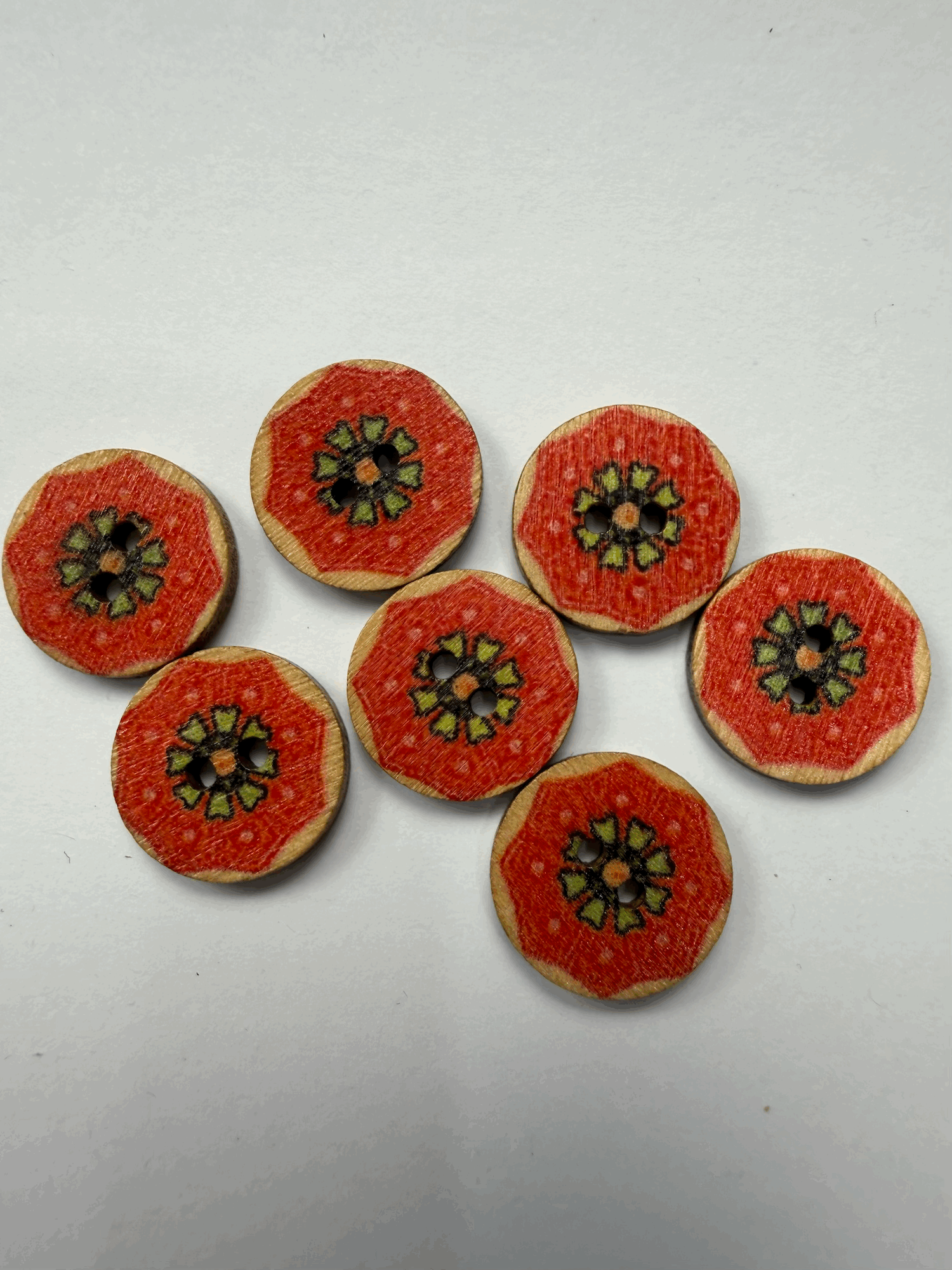 Red Pinwheel  Wooden Buttons