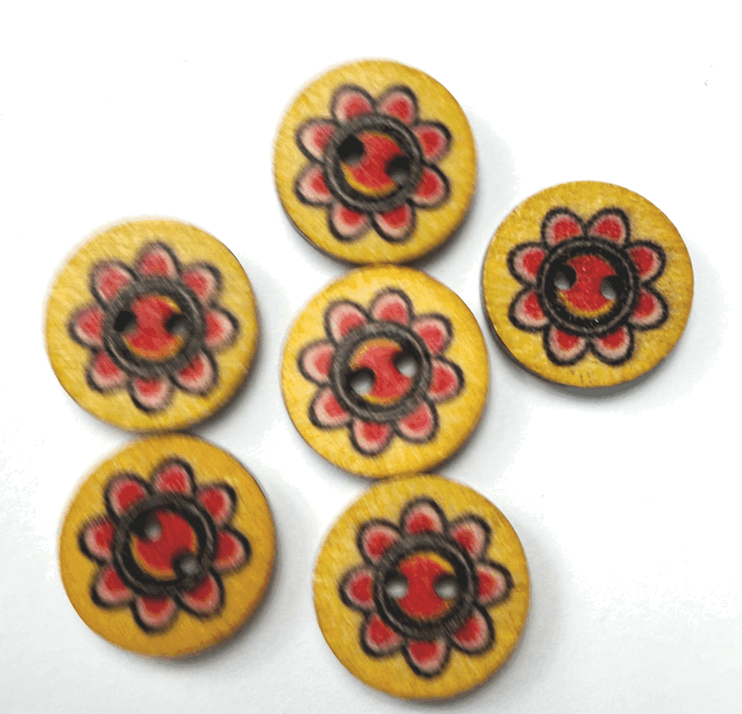 Red & Black Daisy Wooden Buttons