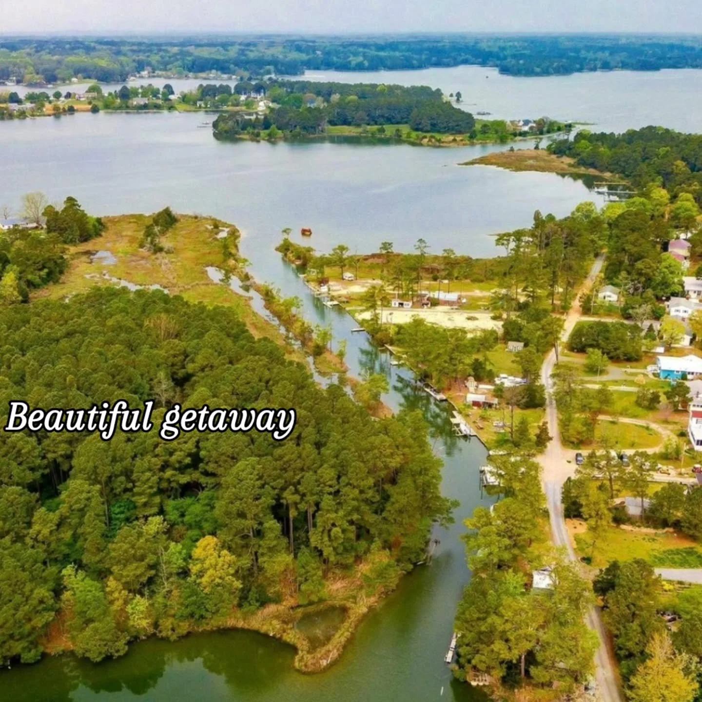 To the left of the water line is just  half of the 18 acres you can  and explore if you book with us. So get some family members or a few friends and enjoy this unique stay, and create new memories. Pictures will never do it justice. Like and share i