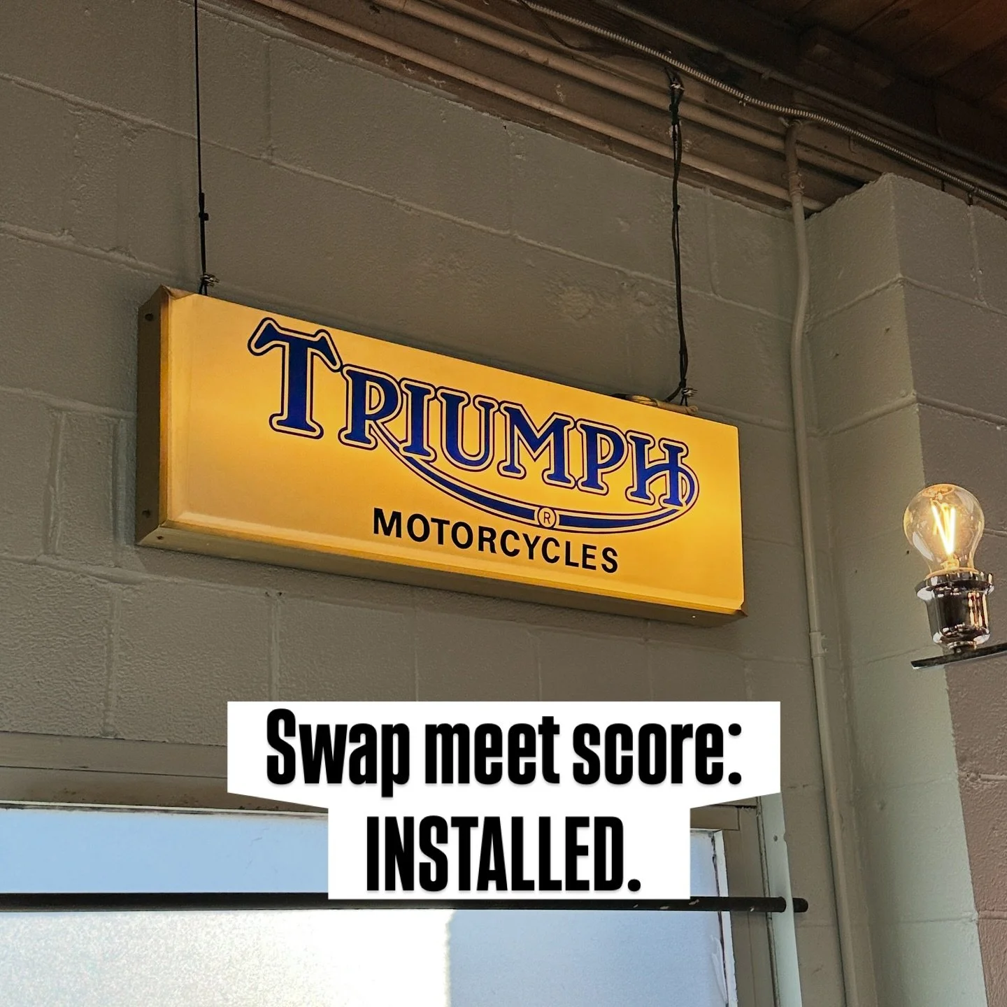 The space is still evolving (and likely always will) -  and today we got the most recent acquisition hung and wired. 
When the Tenino swap meet offer up something good, you gotta jump on it!

#nos #triumph #triumphmotorcycles 
#rustygold #swapmeet