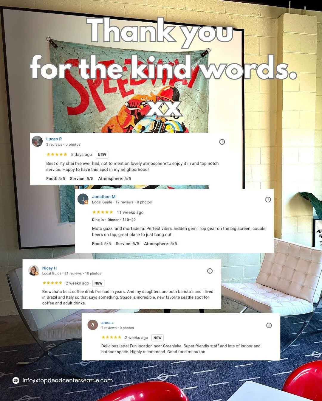 We&rsquo;re very proud of the consistent feedback on Google Reviews. Not every day feels like we&rsquo;re at our best, but so glad this spot is at least in the ballpark of what we were aiming for. 
A family-friendly, inclusive and accessible place to
