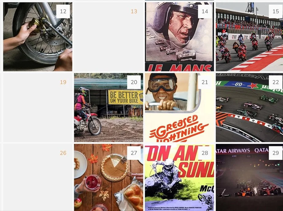 We just updated our Winter calendar- whew&hellip;

First Fridays of the month is always a family-friendly selection- tonight: Cars 🚗 🏎️ 🥰

As always, Wednesdays are for wrenching, but we just added some ADV Clinics, F1, MotoGP, Friday Films and Tr