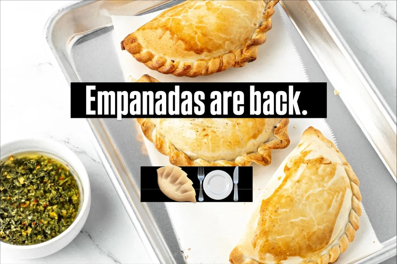 Empanadas are back in stock.
Yeah, that&rsquo;s a dumpling emoji, but anyway. Limited number per day, come get em. 

- Chicken
- Lomo
- Mushroom
- Spinach

#seattlecomida #seattleempanadas #argentina