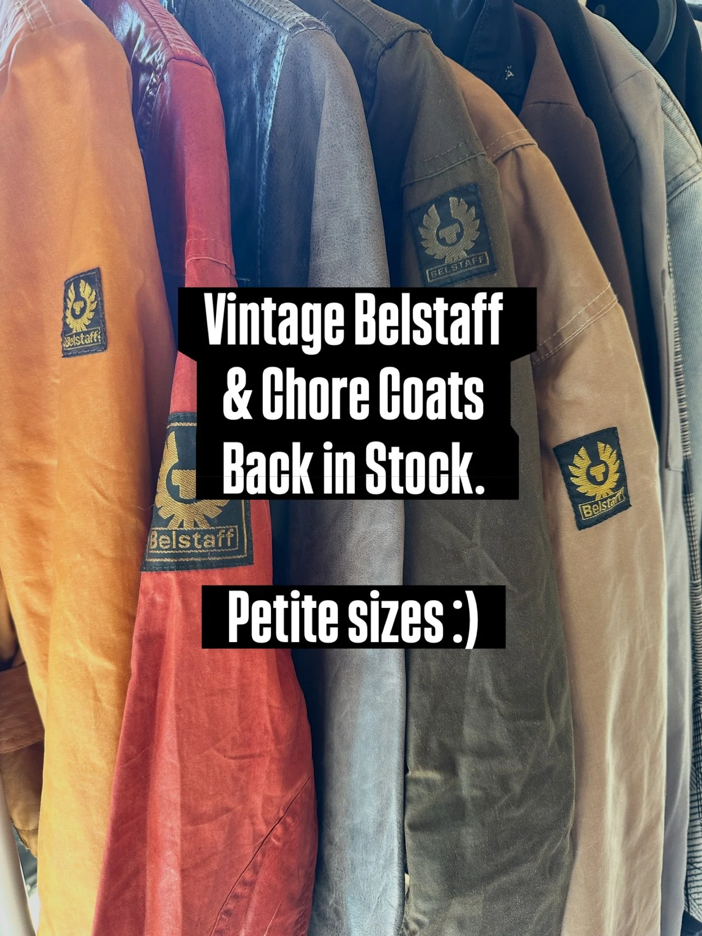 Just in time for spring- waxed cotton and light jackets all around. Small sizes available 🤏

#vintagebelstaff #seattlevintageclothes #japanesevintage