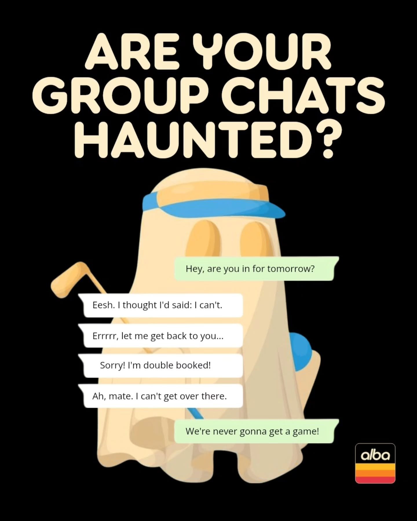 Group chats = graveyards. Book rounds with golfers, not ghosts.

Sign up via link in bio.

#golf #golfcommunity #golflife #golfswingtips #golfbandits #ghosted #ghosting #madeitoutthechat #groupchat