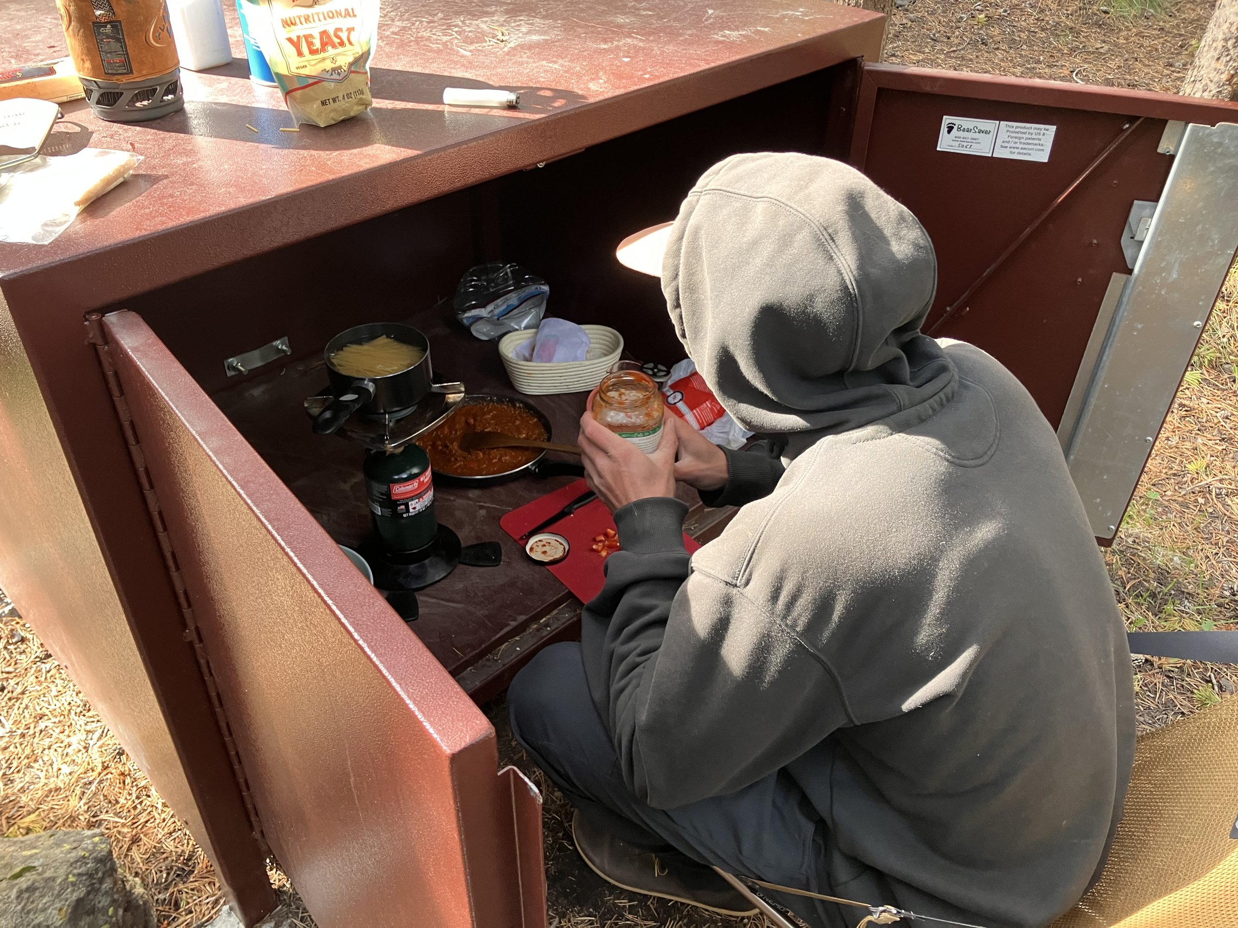 wind was blowing so hard had to cook inside the bear box