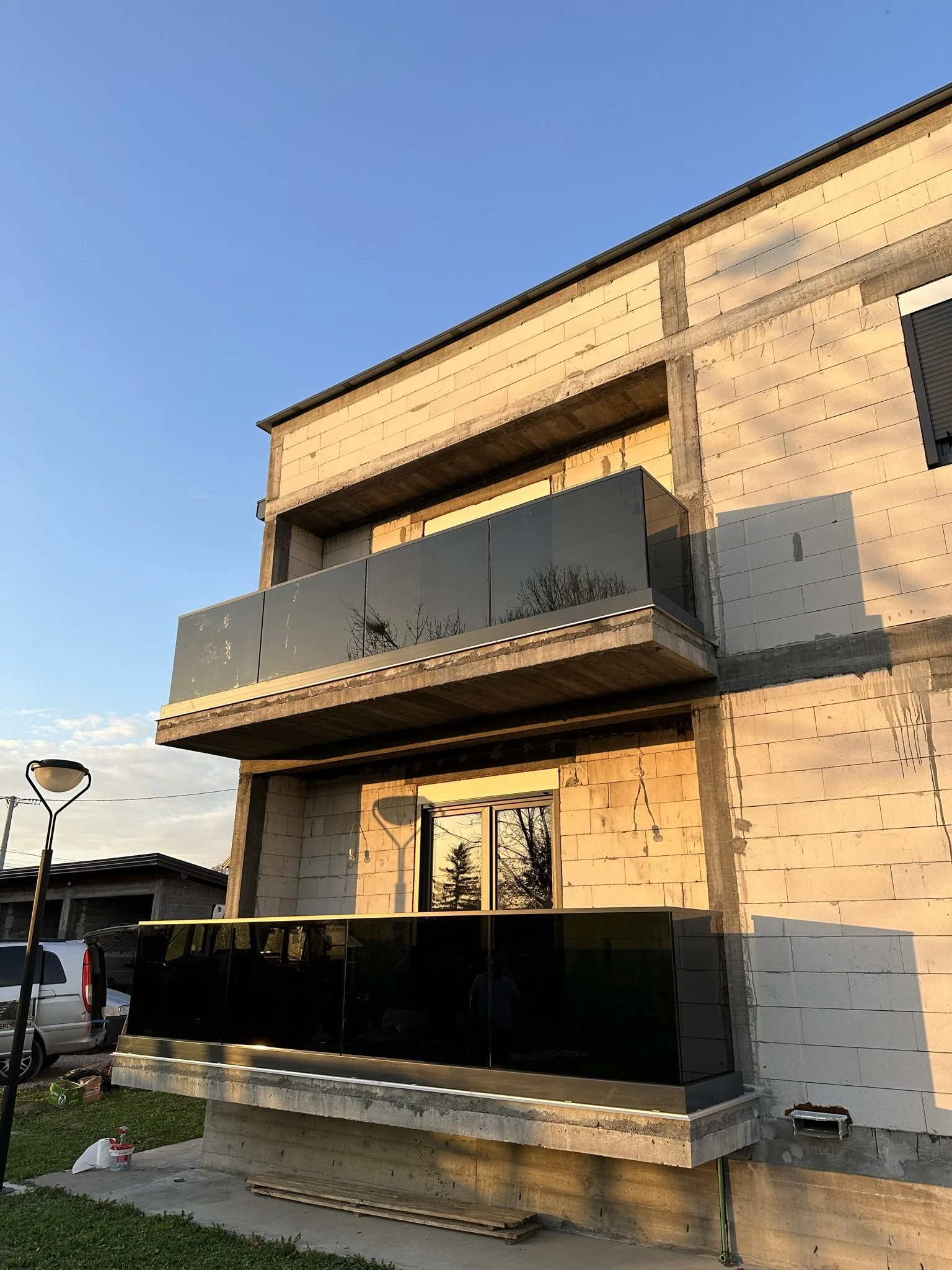 Balcony black glass dark fence