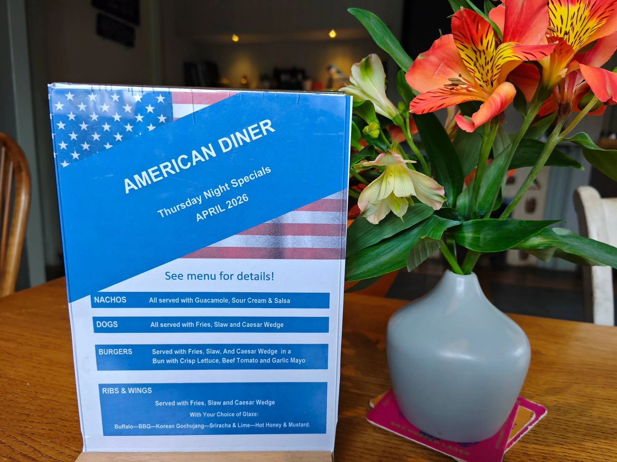 Starting tonight it's the highly anticipated American Diner menu for our Thursday Specials, served from 5.30pm-8.30pm in the restaurant. Take your pick from Nachos, Dogs, Burgers, Ribs &amp; Wings all served with delicious sides and sauces!

We'll ha