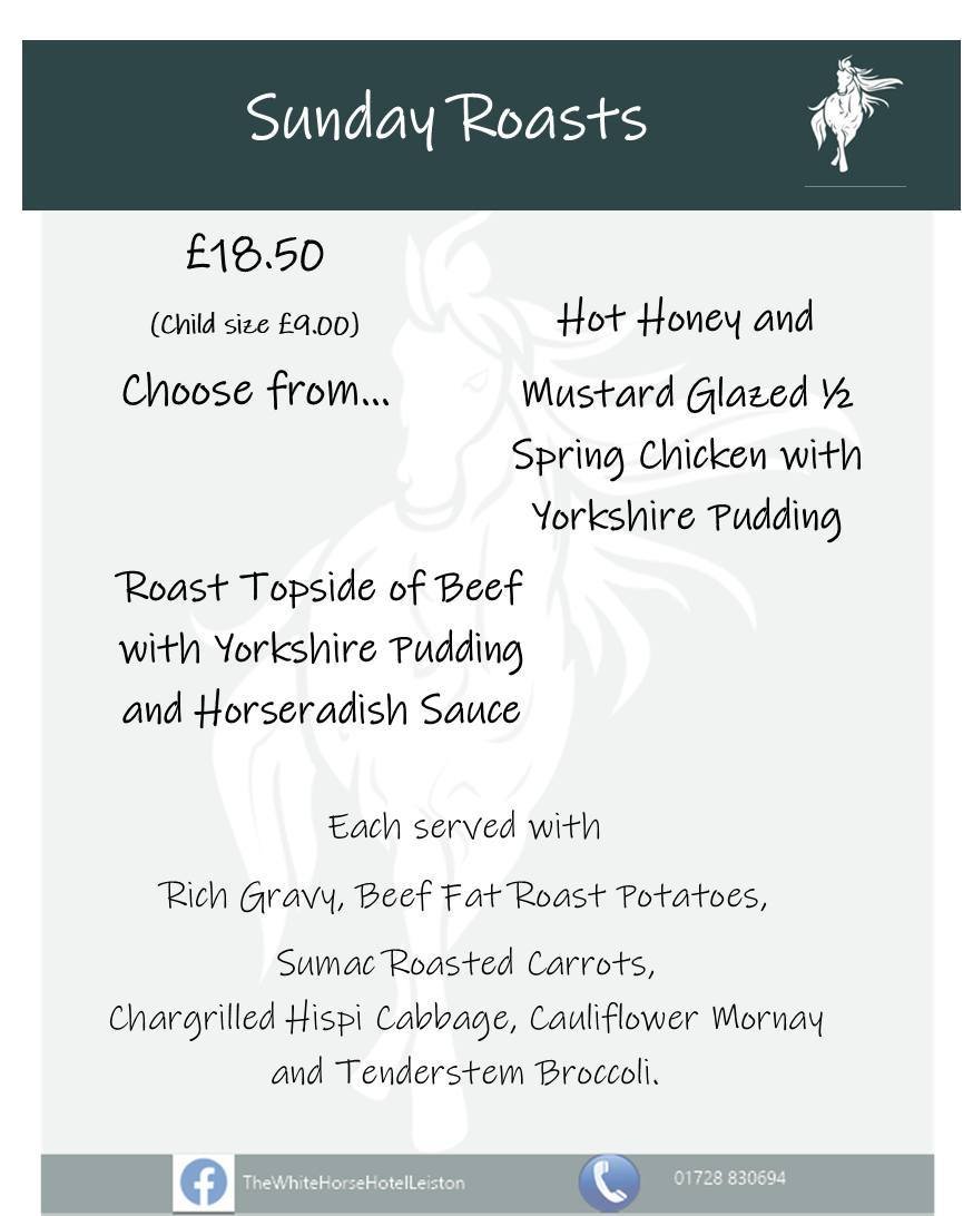 Did You Know - we serve up some delicious Sunday roasts every week in our restaurant, and do child size versions for half the price? 

We do them from 12pm-4pm, and have just released a brand new menu! Take a look for yourself: