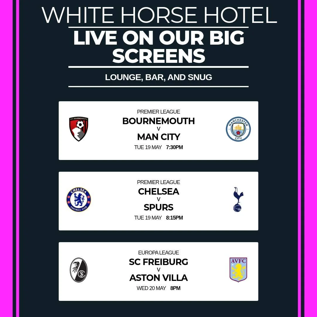 We'll be showing these matches live in the White Horse across today and tomorrow, so pick your favourite and enjoy with a nice cold drink!