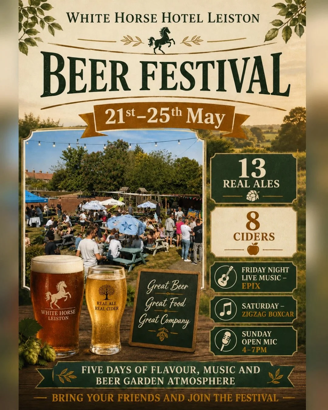 Tomorrow it's the kick-off for our first ever Beer Festival, lasting a full 5 days from Thursday until Bank Holiday Monday! 

It's family-friendly, food will be available, and they'll be plenty to see and do. Here's the highlights: 

🍺13 real ales 
