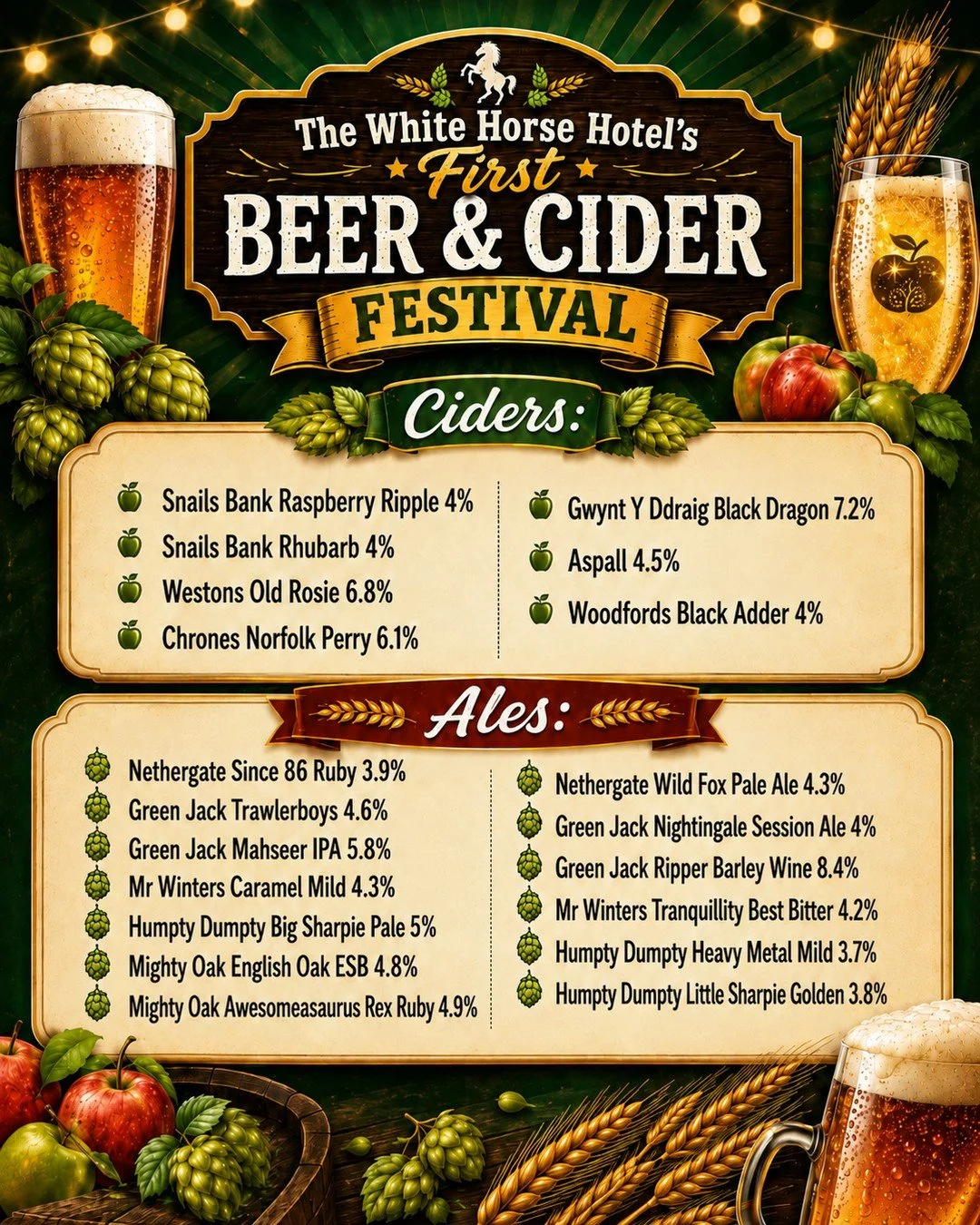 &pound;2 a pint today for ALL beers and ciders on this list as it's the final day of our festival.  Come and get yours when you can, because when they're gone, they're gone!