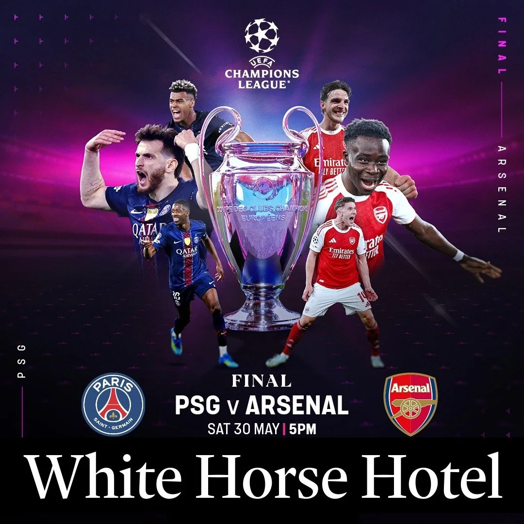 A quick reminder if you want to watch the Champions League final between PSG and Arsenal this Saturday, it's live in our bar and lounge from 5pm!