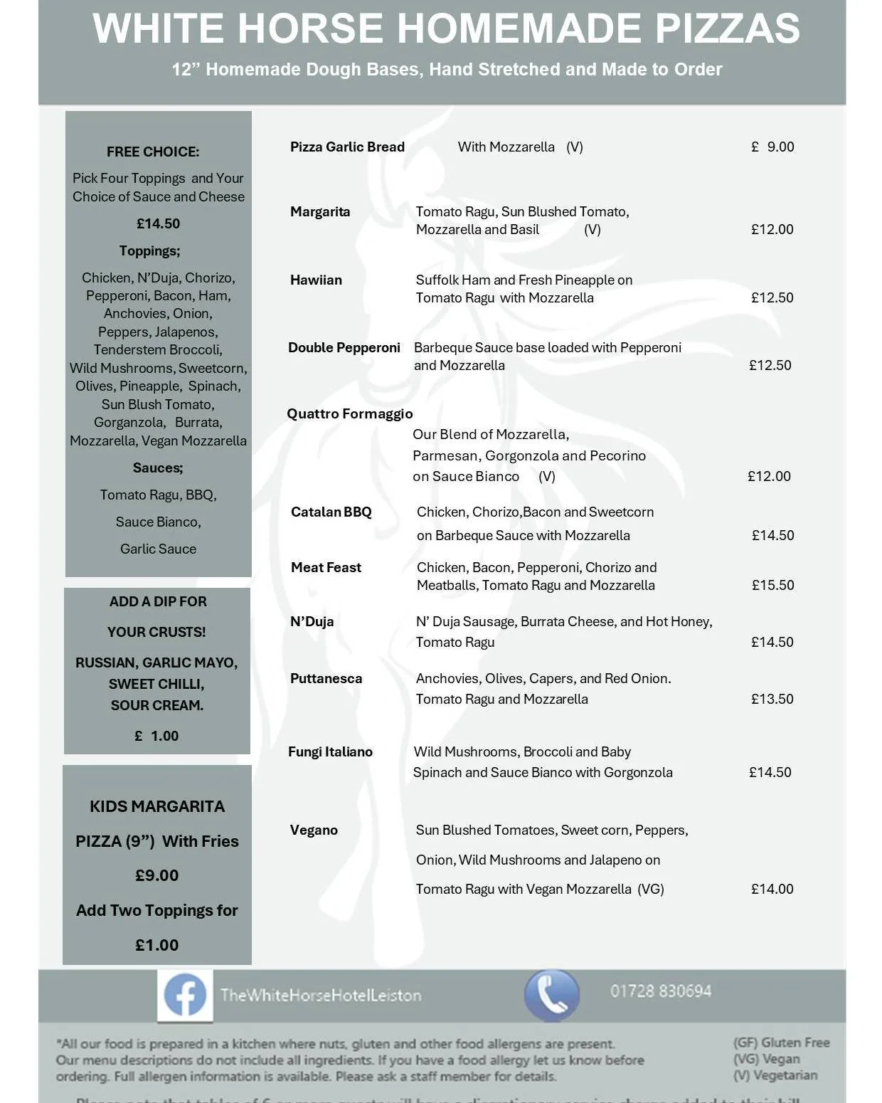 Upcoming this Thursday 11th June it's our locally famous and very popular Pizza Night! Attached is the full menu, serving times are 5.30-8.30pm, and you're welcome to eat in or take away.