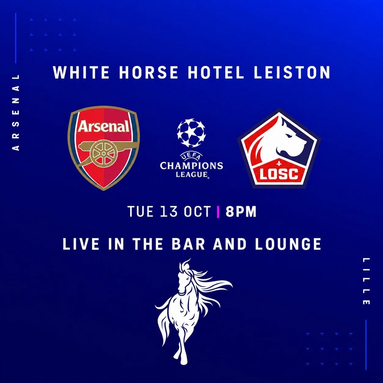 Tonight from 8pm catch the Arsenal vs Lille match on our big screens!