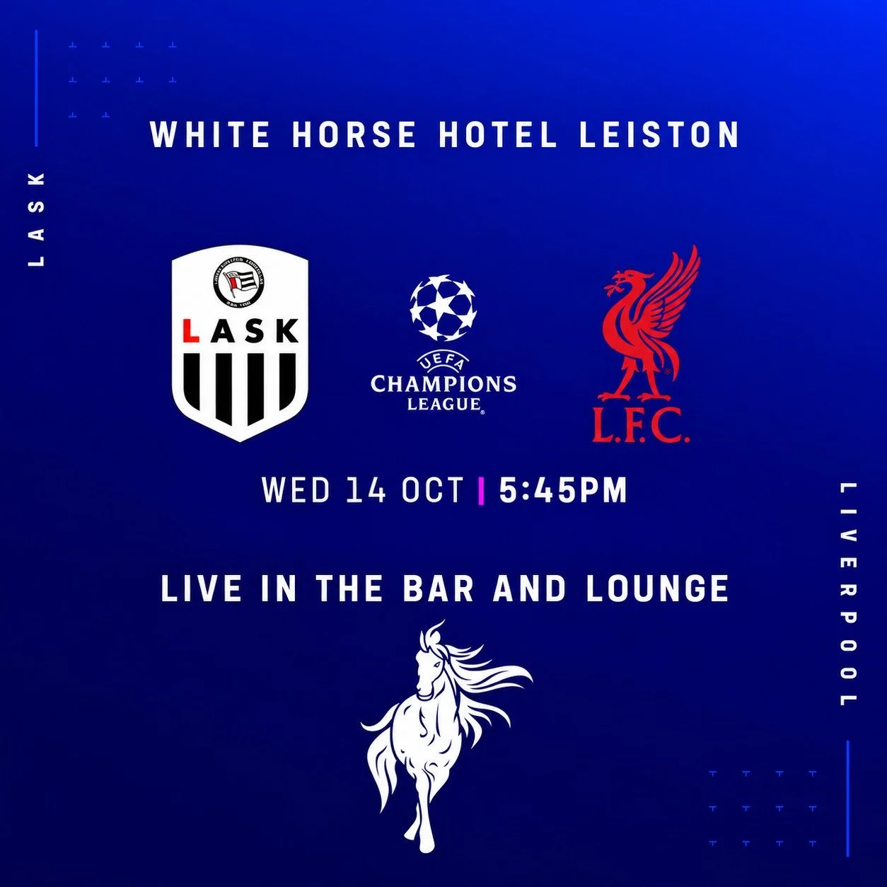 Kicking off at 5.45pm it's LASK vs Liverpool in our bar and lounge!