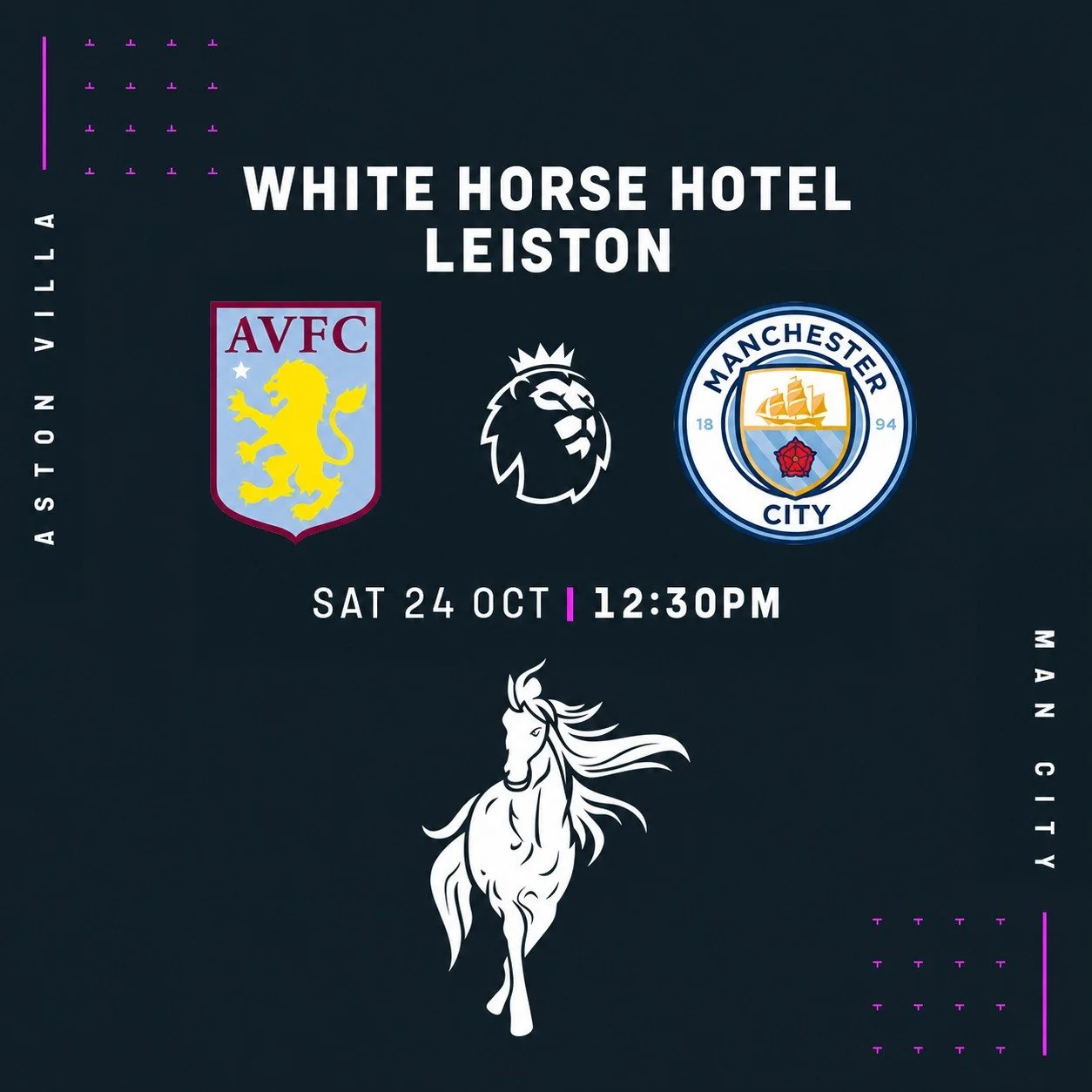 Coming up today we've got Aston Villa vs Man City at 12.30pm, followed up by Chelsea vs Spurs at 5.30pm! Live on the big screens in the bar and lounge.