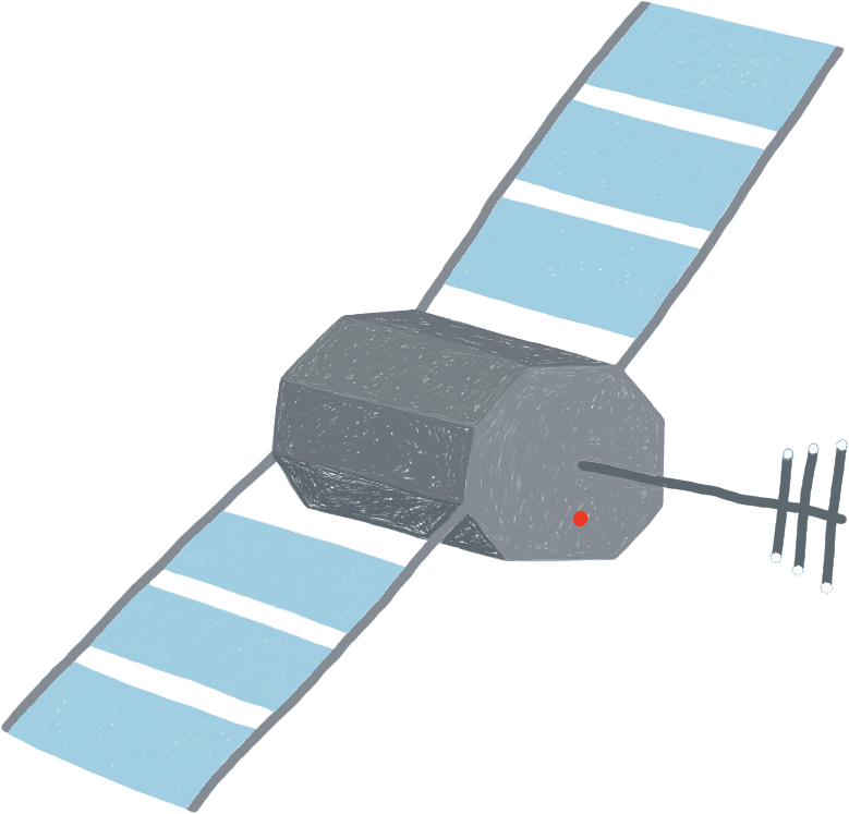 Illustration of a satellite with solar panels and antennas