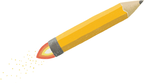 A yellow pencil with a gray eraser tip, shooting yellow spark-like particles from the eraser end.