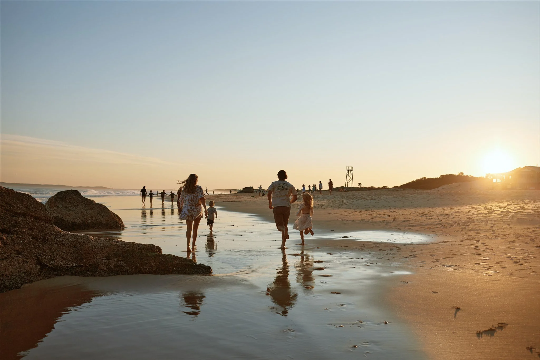 Golden hour candid family photography at Redhead Beach Newcastle NSW