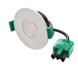 Recessed LED ceiling light with green connector and black wiring