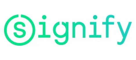 Signify logo with a lowercase 's' inside a circle followed by the word 'signify' in teal letters.