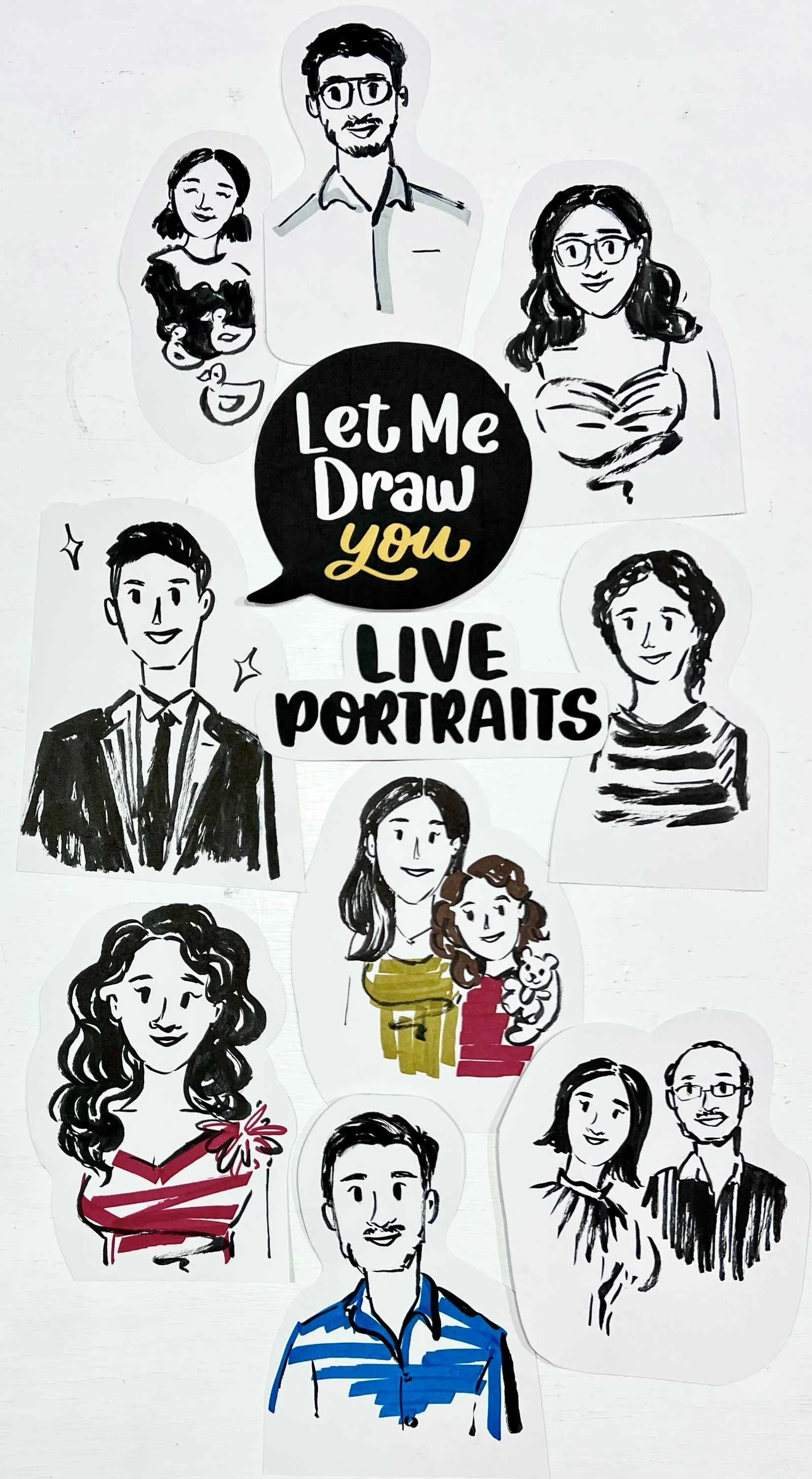 Live wedding guest portraits by Let Me Draw You, Sydney-based event illustrator