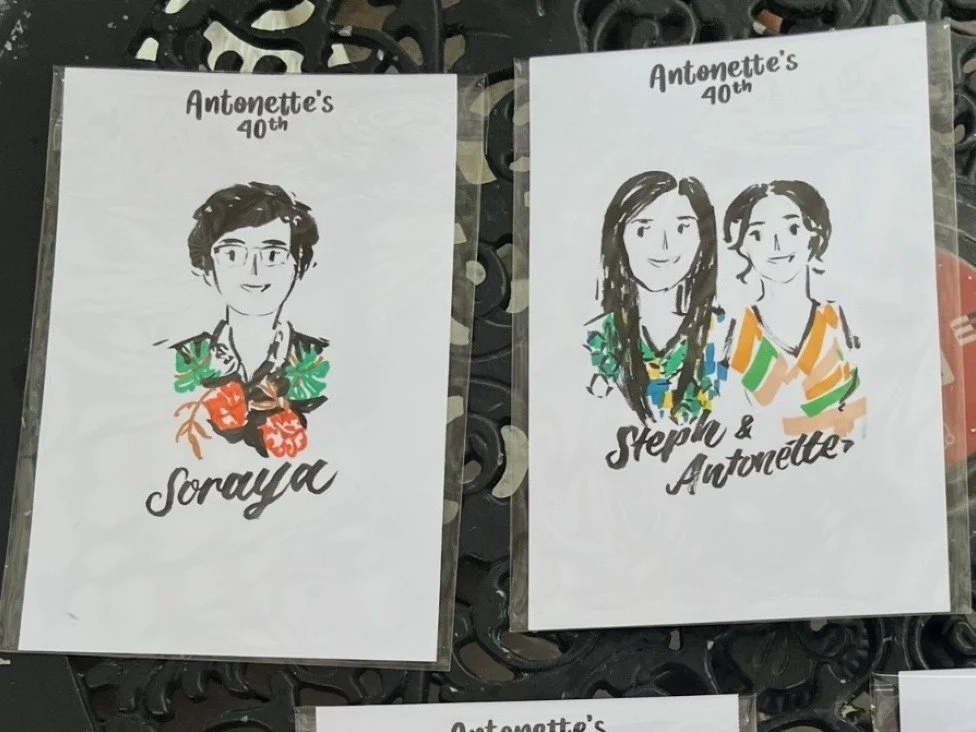 Half-body live illustrations of birthday party guest