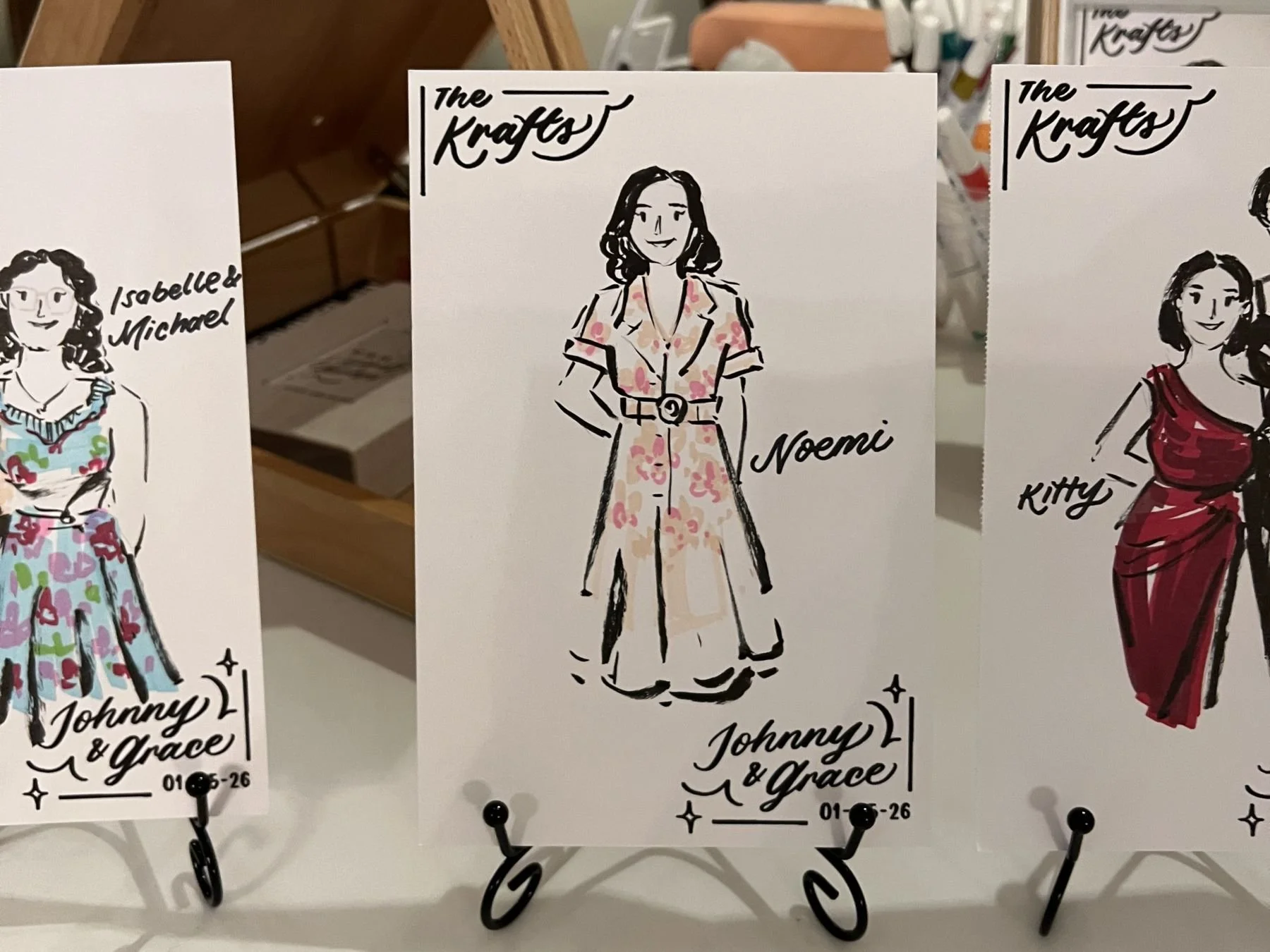 Full body live illustrations of wedding guests