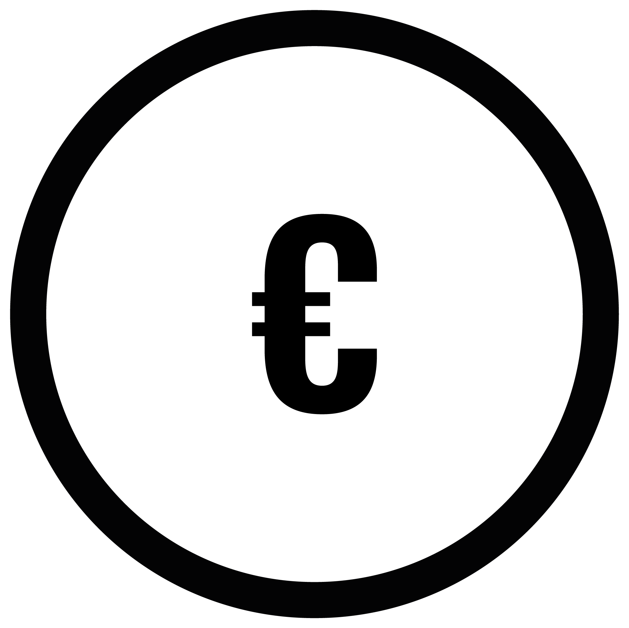 Schwarzer Kreis mit dicker Umrandung auf weißem Hintergrund.