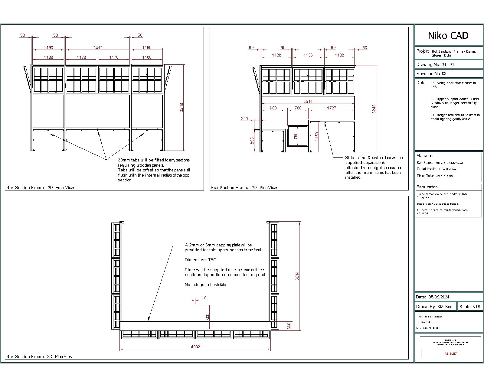 Sandwich Bar - Overall Dimenions