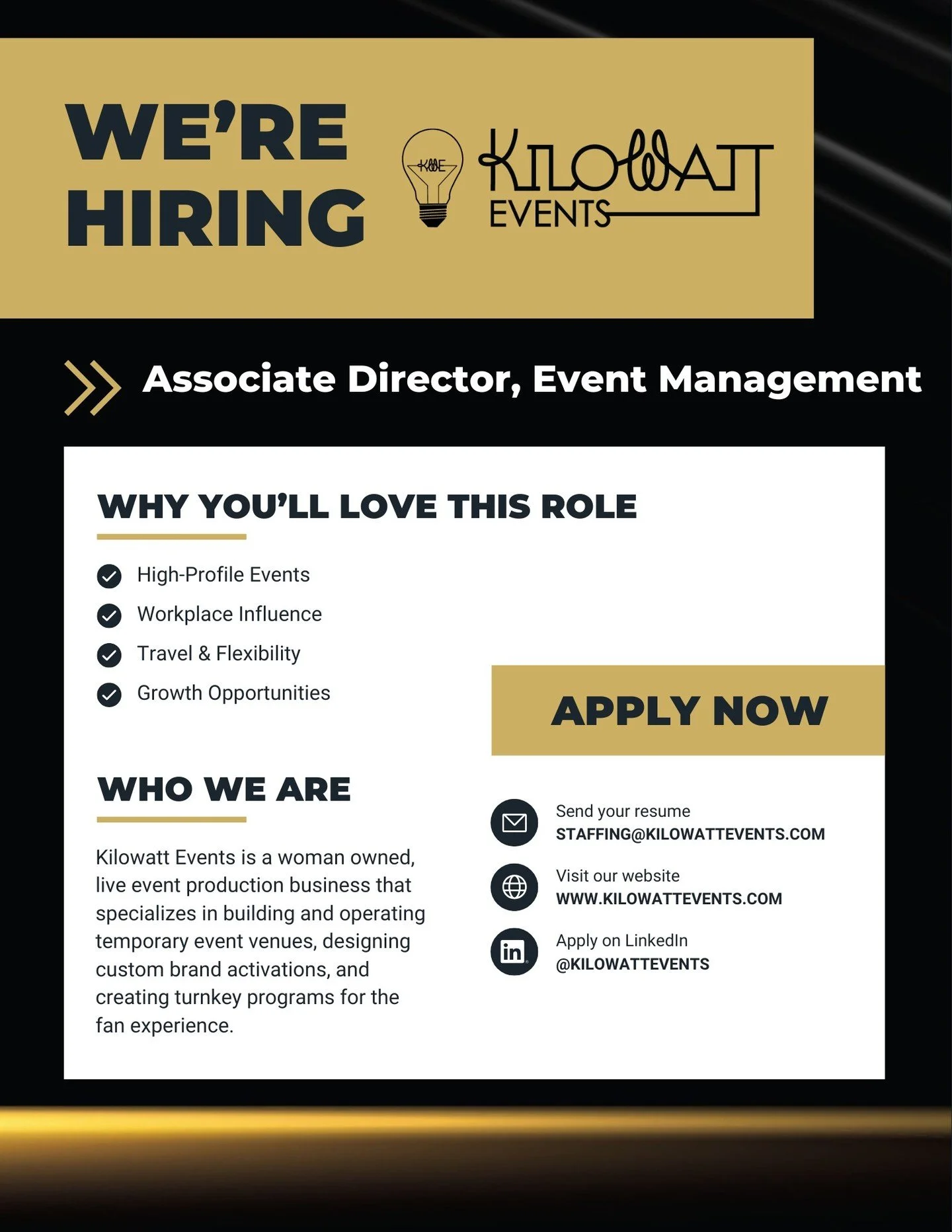 Come work with us! We are looking for an experienced Associate Director of Event Management to join our team. If you, or someone you know, is a good fit please get in touch 💡

#werehiring #eventmanagement #eventproduction #eventoperations #eventdesi