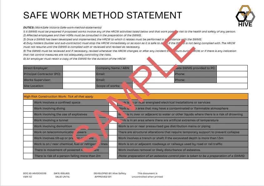 Safe Work Method Statement (SWMS) Template . DOCX