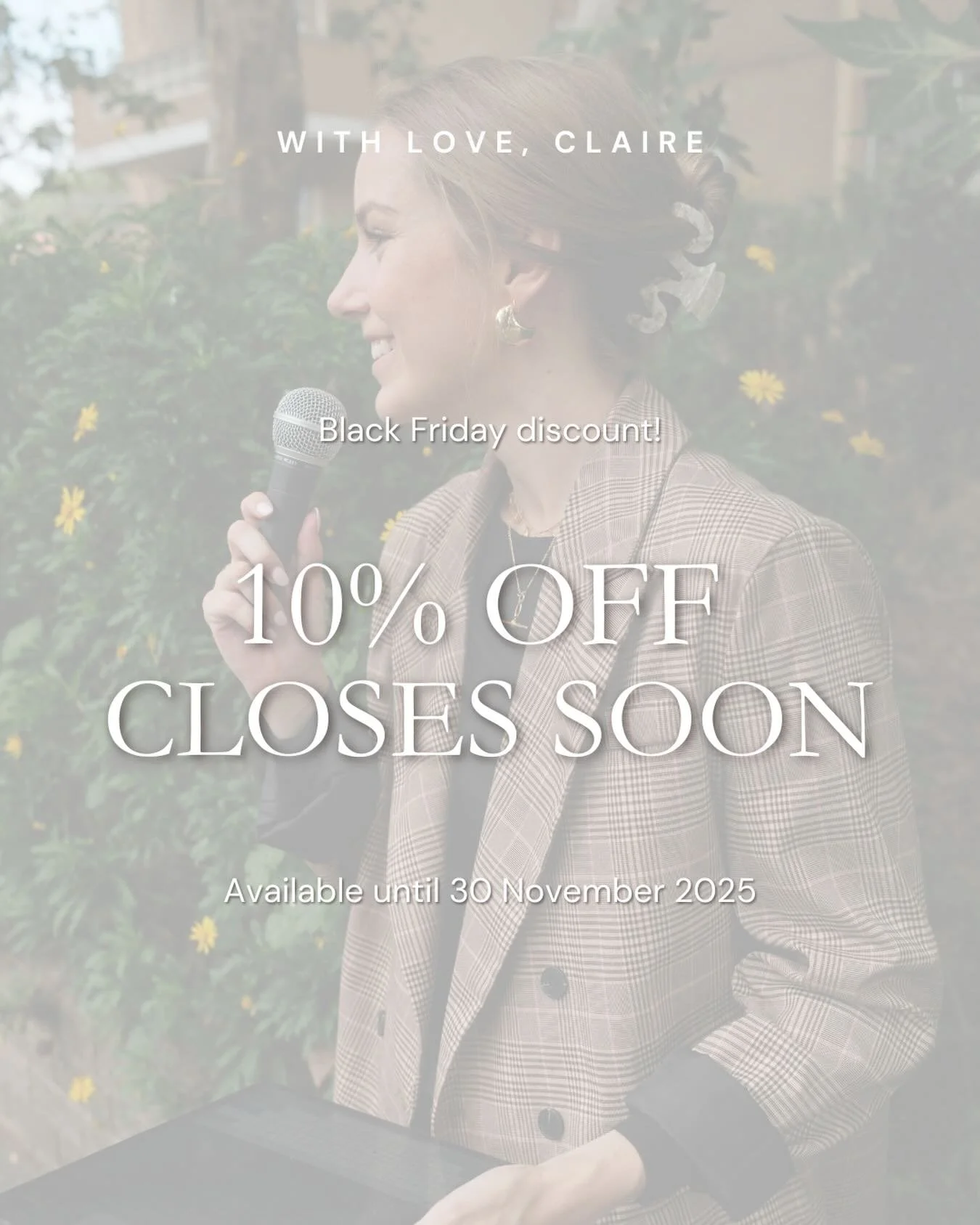 ⏳ Final Week Reminder! ⏳

My &lsquo;Book Now, Marry Later&rsquo; Black Friday Sale is officially live with 2026/27 dates are already being snapped up 🤍

If you&rsquo;re dreaming of a personalised, joy-filled ceremony and want to save 10% on your boo