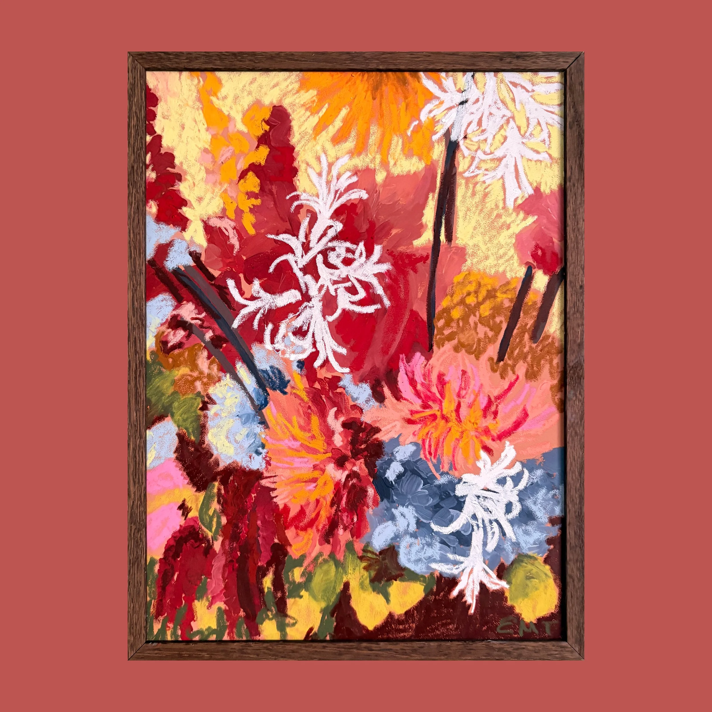 Nerine, Dahlias + Hydrangea Oil + Acrylic Artwork (30x40cm)