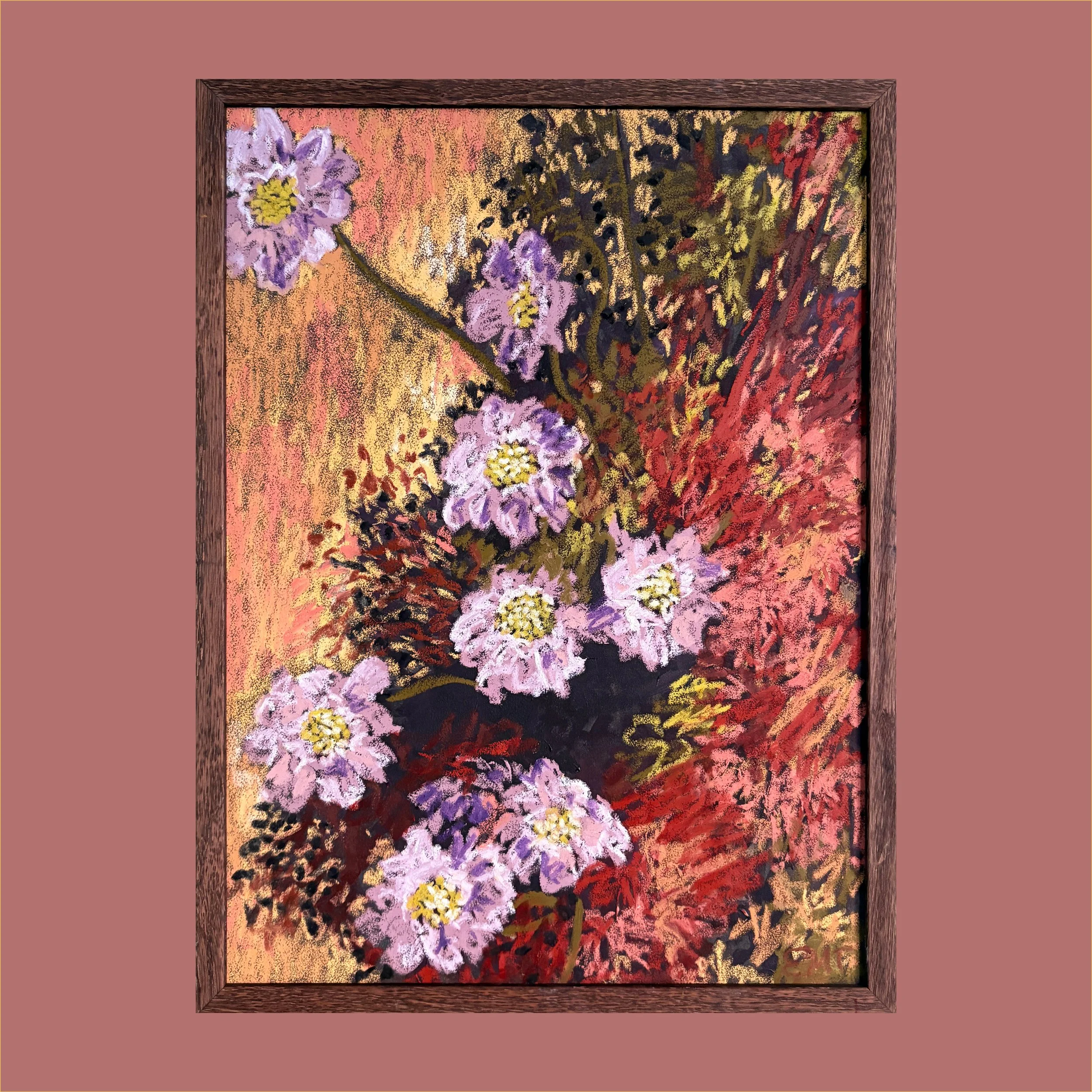 Pincushion Flowers + Smoke Bush Oil + Acrylic Artwork (30x40cm)