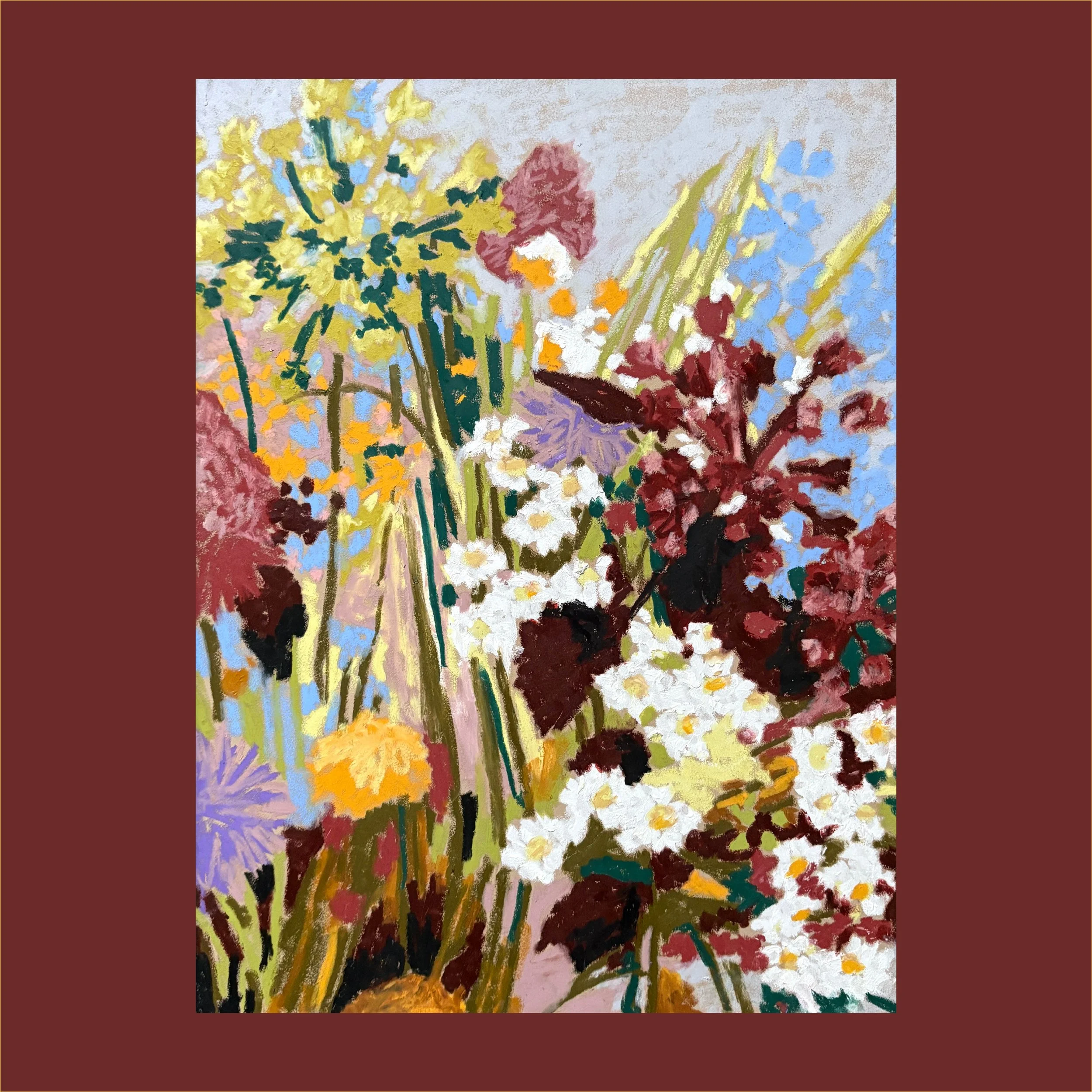 Yarrow, Fennel and Allium Oil Artwork (30x40cm)