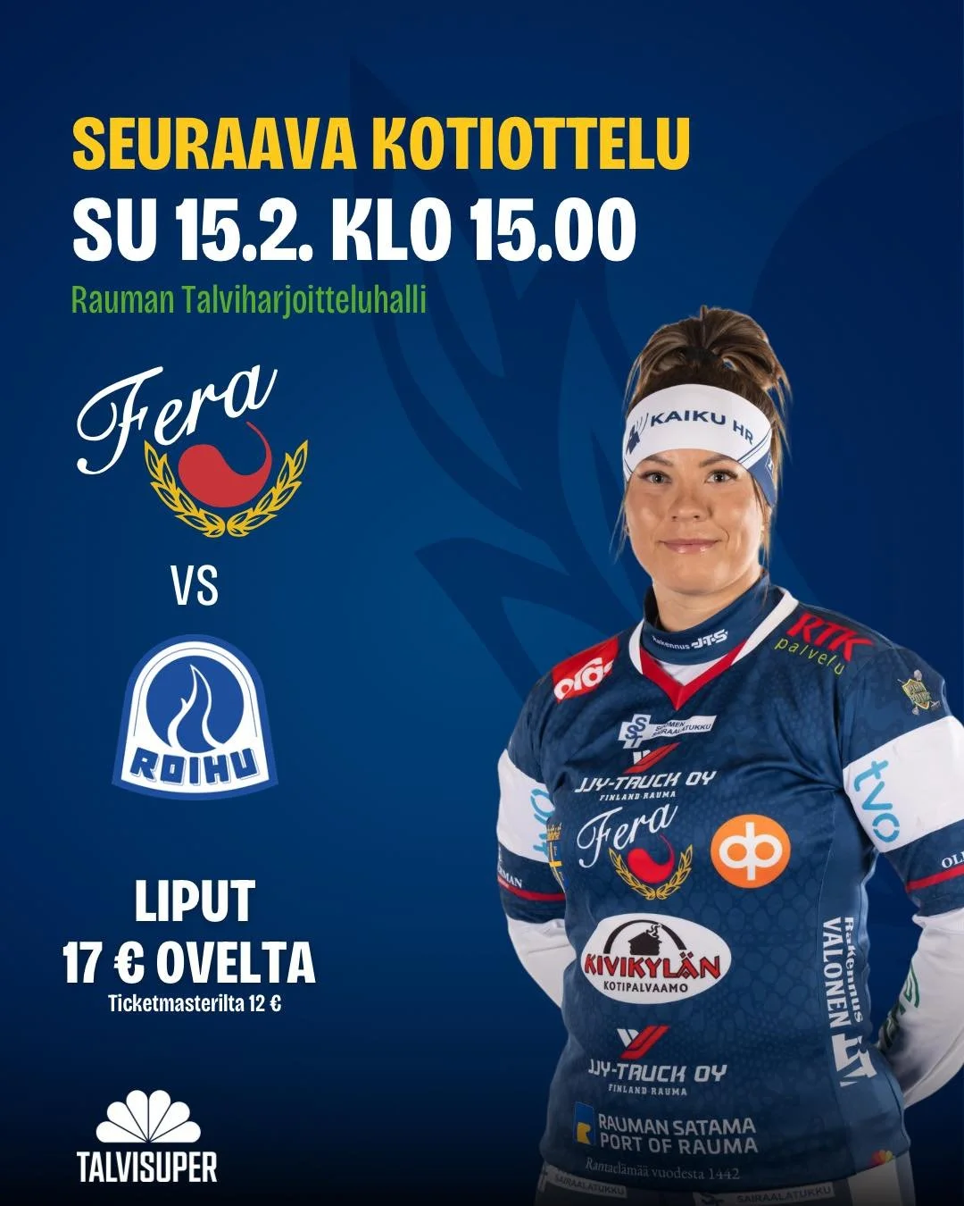 Sunnuntaina menn&auml;&auml;n taas!❄️

Tulevana sunnuntaina jatketaan Talvisuperia Raumalla talviharjoitteluhallissa. Vastustajaksi matkustaa Roihuttaret Helsingist&auml;. Tavoitteena on tietenkin kasvattaa voittoputkea!💙

Showtime on klo 15 ja lipu