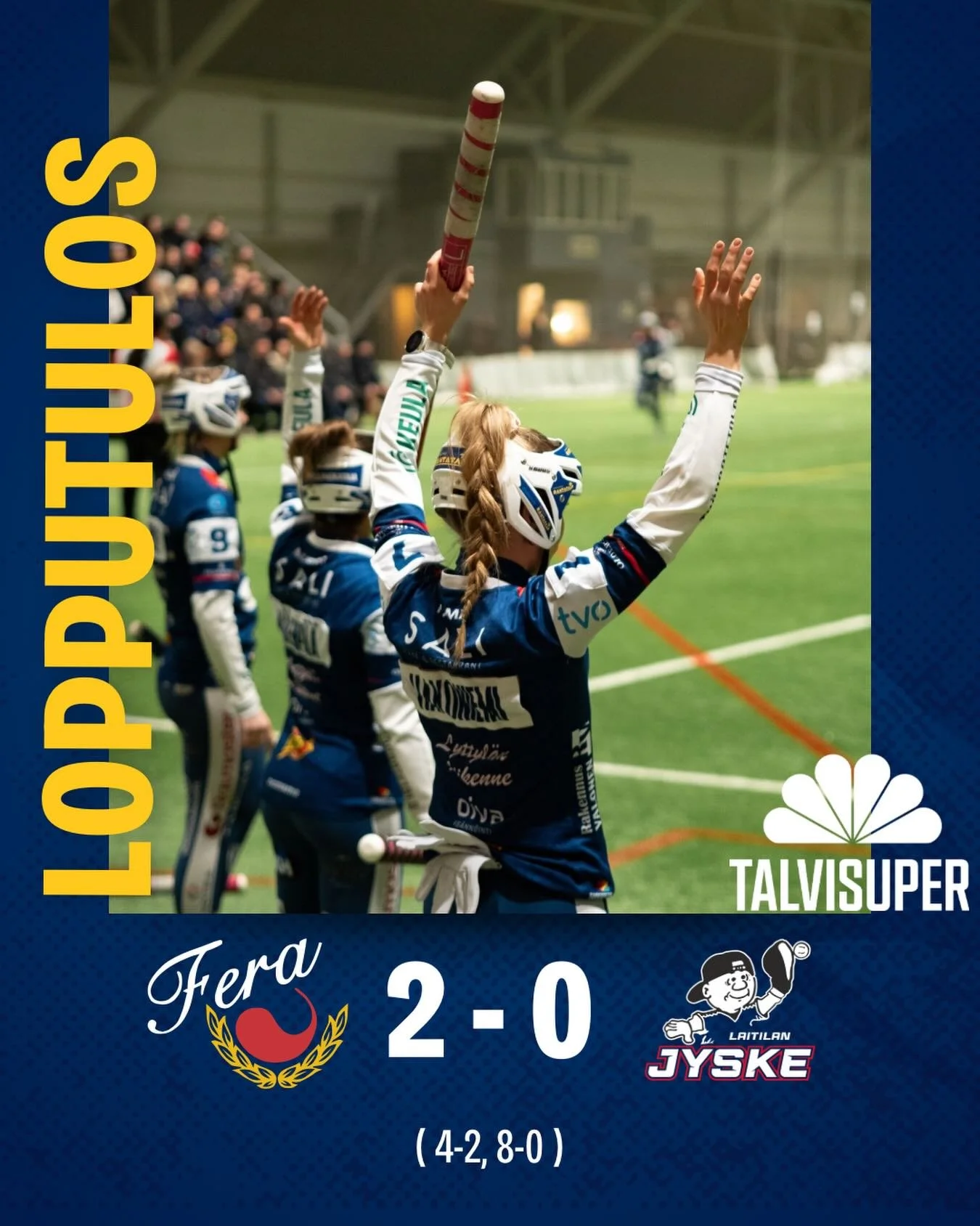 Talvisuperin avausottelusta puhdas voitto meille!❄️💙

Kiitos katsomoiden runsaalle yleis&ouml;lle🔥

Seuraava ottelu pelataan 8.2.2026 Porin Karhuhallissa P&ouml;yty&auml;n Urheilijoita vastaan. Katseet siis sinne seuraavaksi!

📸: @iidajjosefina 

