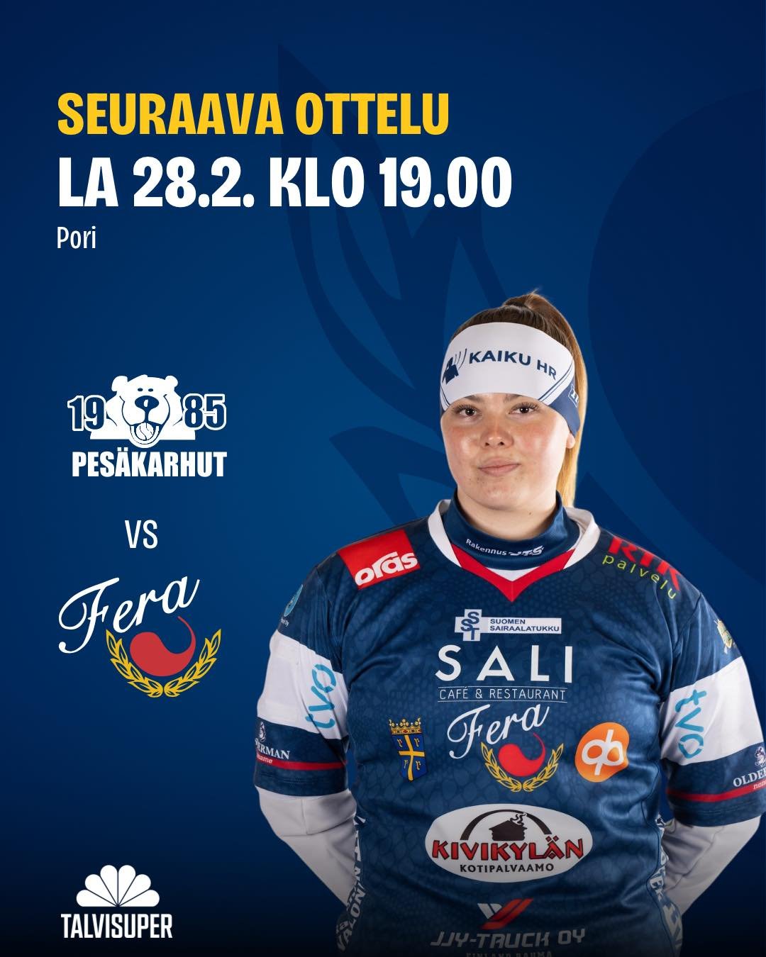 Lauantaina jatketaan Talvisuperia Porissa!🥶❄️

Edess&auml; on kev&auml;&auml;n ensimm&auml;inen El Satakunnico eli vastassa on Porin Pes&auml;karhut. Meid&auml;n tavoitteena on jatkaa voittoputkea! 🫵🏼 

📍Karhuhalli, Pori
🕖 Lauantaina 28.2. klo 1