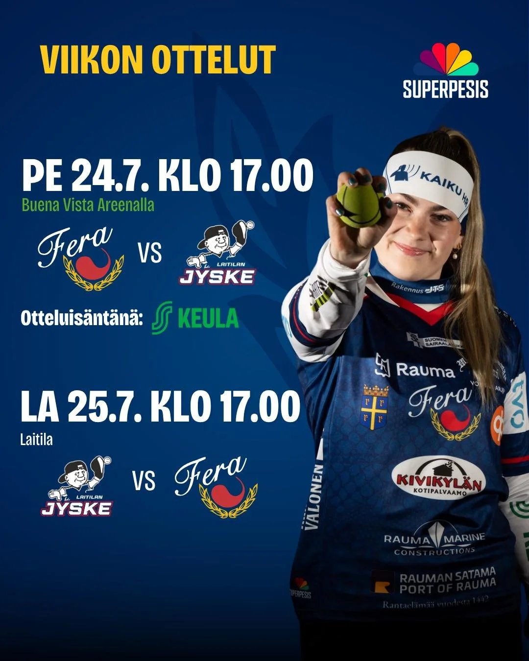 T&auml;n&auml;&auml;n alkaa spesiaali tuplapeliviikko!🔥

Perjantaina pitsiviikko huipentuu koko kes&auml;n odotetuimpaan pesispeliin eli pitsiperjantain perinteiseen! Mustanpitsiny&ouml;n etkot vietet&auml;&auml;n Buena Vista Areenalla, jossa Fera k