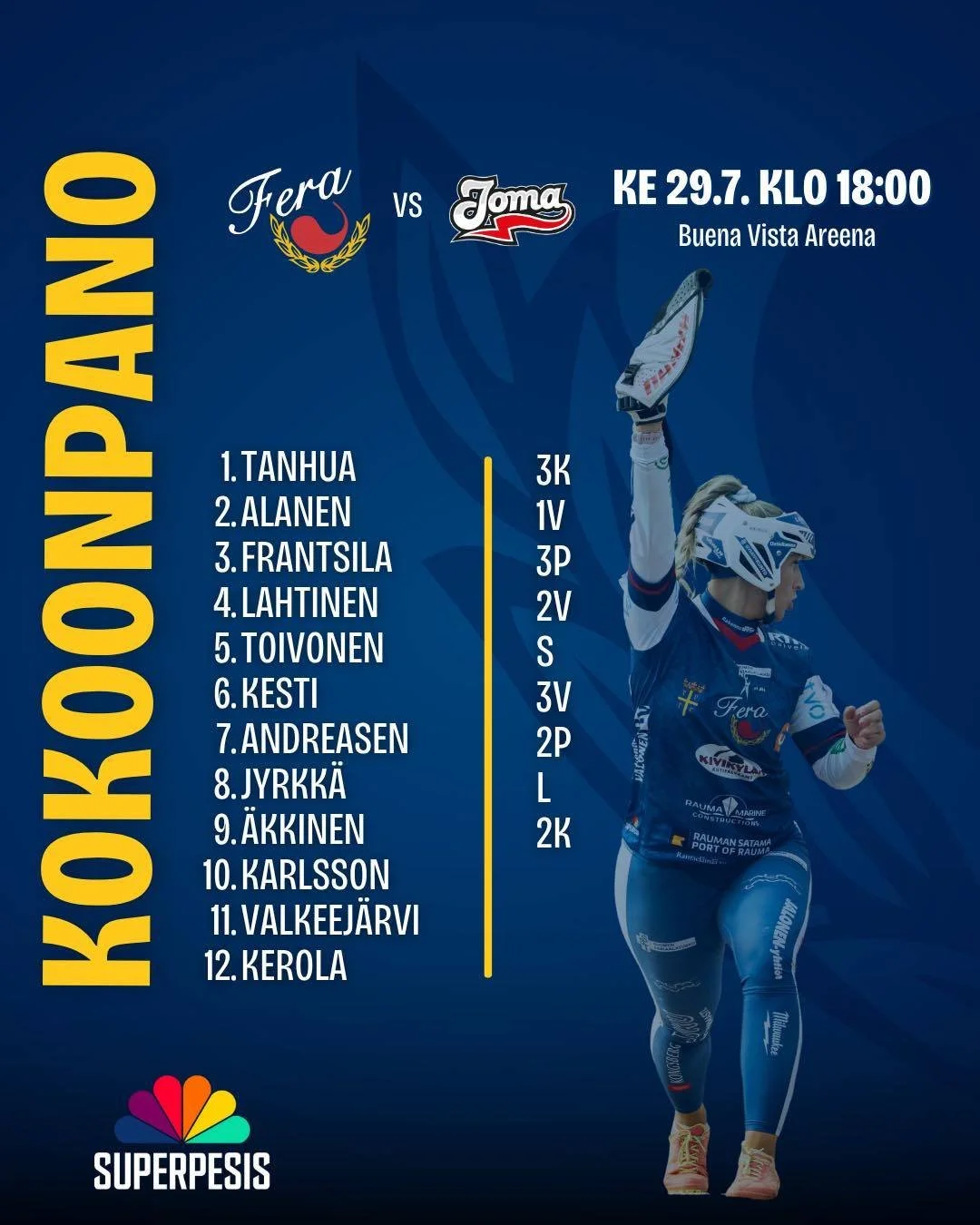 1/3 kotiotteluun kuvan kokoonpanolla!🫡

Kerola jokeripaitaan ja &Auml;kkinen takakent&auml;lle. T&auml;ll&auml; p&auml;ivitetyll&auml; jengill&auml; l&auml;hdet&auml;&auml;n kohtaamaan JoMa!

📺Jos et p&auml;&auml;se kannustamaan Areenalle, voit tun